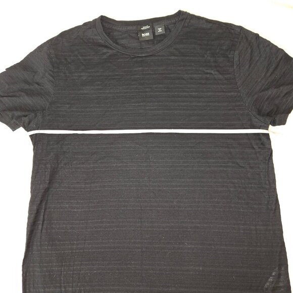 BOSS Mens Short Sleeve Black Striped Sheer T-shirt slim fit mercerized cotton L - Picture 6 of 10